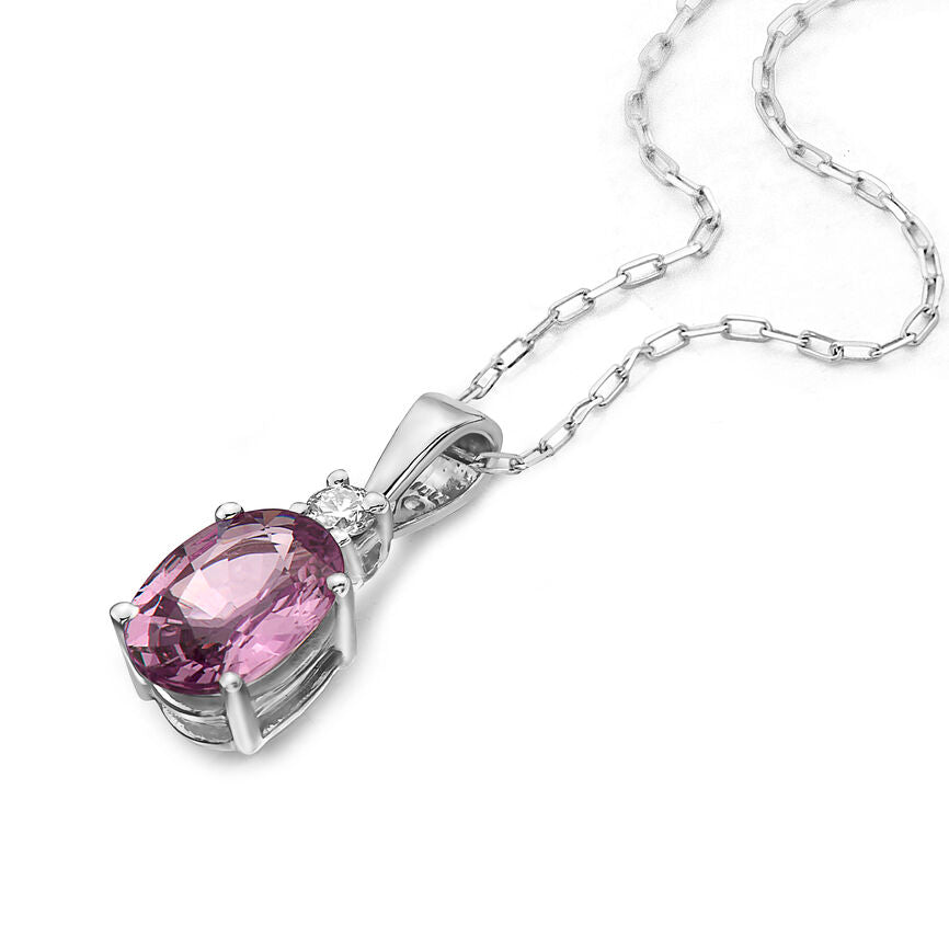 1 1/4 cts Pink Sapphire and Diamond Necklace in 14K White Gold by Birthstone - BirthStone.com