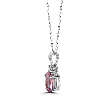 1 1/4 cts Pink Sapphire and Diamond Necklace in 14K White Gold by Birthstone - BirthStone.com