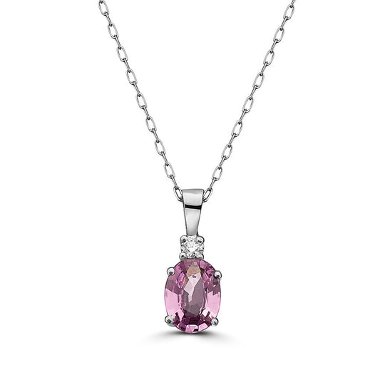 1 1/4 cts Pink Sapphire and Diamond Necklace in 14K White Gold by Birthstone - BirthStone.com