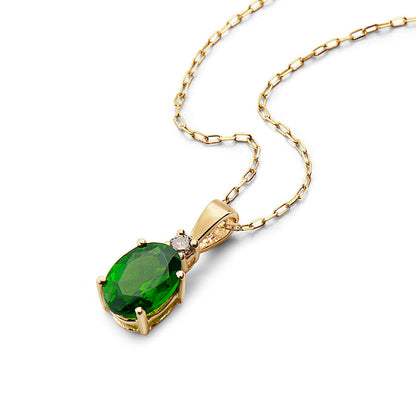 1 1/4 cts Green Chrom Diopside and Diamond Necklace in 14K Yellow Gold by Birthstone - BirthStone.com