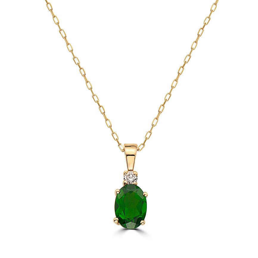 1 1/4 cts Green Chrom Diopside and Diamond Necklace in 14K Yellow Gold by Birthstone - BirthStone.com