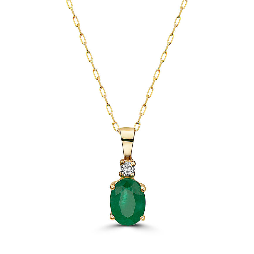 Birthstone Pendant 1 1/4 cts Natural Green Emerald Nude Diamonds 14K Yellow Gold - BirthStone.com