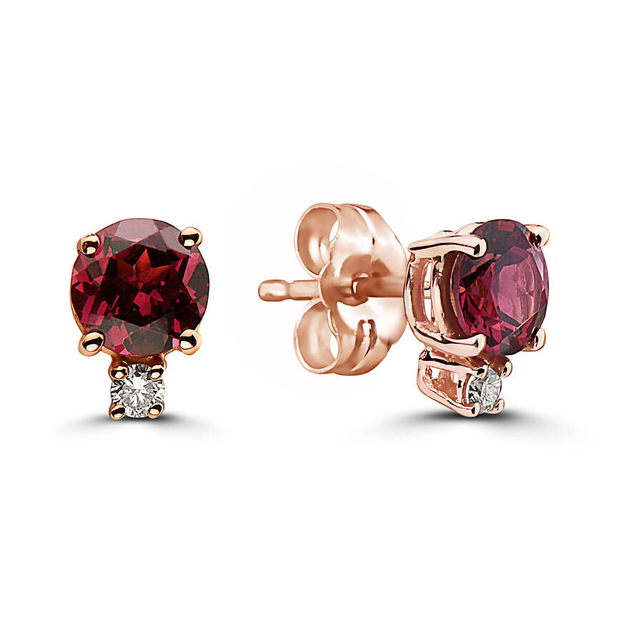 1 3/8 cts Red Rhodolite Garnet and Diamond Earrings in 14K Rose Gold by Birthstone - BirthStone.com