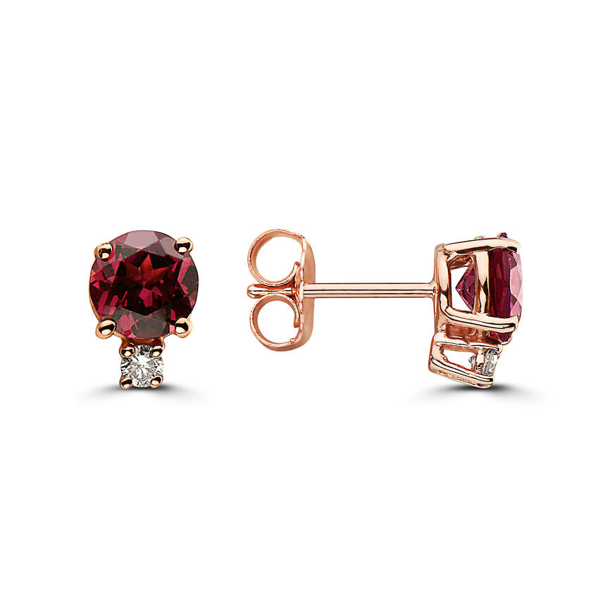 1 3/8 cts Red Rhodolite Garnet and Diamond Earrings in 14K Rose Gold by Birthstone - BirthStone.com