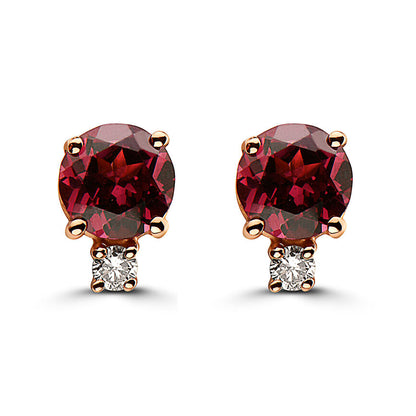 1 3/8 cts Red Rhodolite Garnet and Diamond Earrings in 14K Rose Gold by Birthstone - BirthStone.com