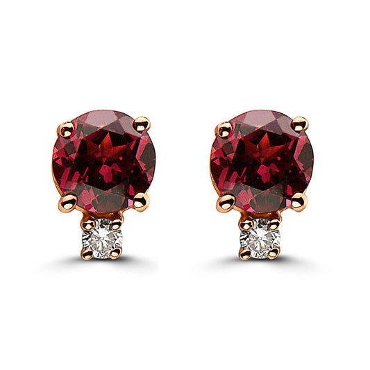 1 3/8 cts Red Rhodolite Garnet and Diamond Earrings in 14K Rose Gold by Birthstone - BirthStone.com