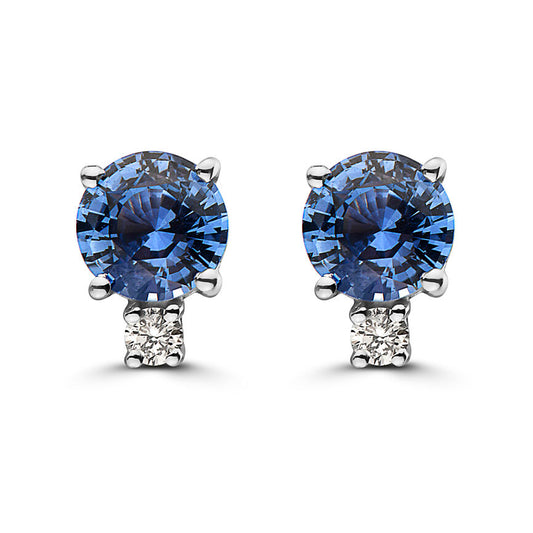 1 5/8 cts Blue Sapphire and Diamond Earrings in 14K White Gold by Birthstone - BirthStone.com