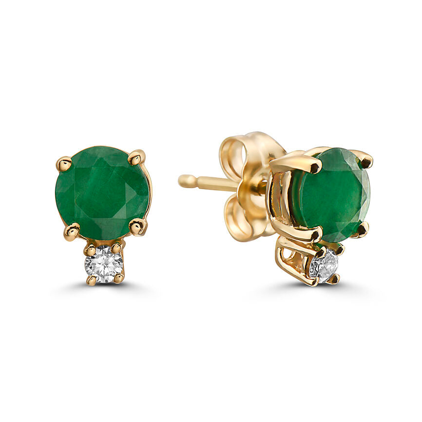 1 cts Green Emerald and Diamond Earrings in 14K Yellow Gold by Birthstone - BirthStone.com