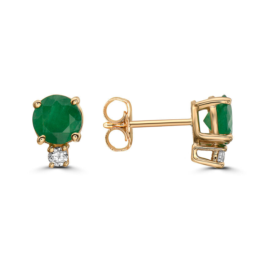 1 cts Green Emerald and Diamond Earrings in 14K Yellow Gold by Birthstone - BirthStone.com