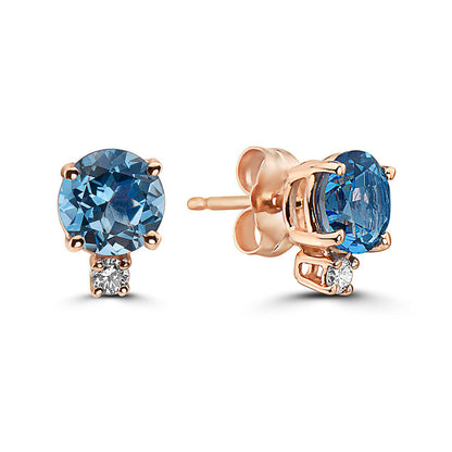 2 cts Blue Topaz and Diamond Earrings in 14K Rose Gold by Birthstone - BirthStone.com