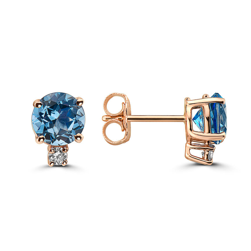 2 cts Blue Topaz and Diamond Earrings in 14K Rose Gold by Birthstone - BirthStone.com