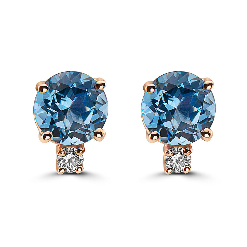 2 cts Blue Topaz and Diamond Earrings in 14K Rose Gold by Birthstone - BirthStone.com