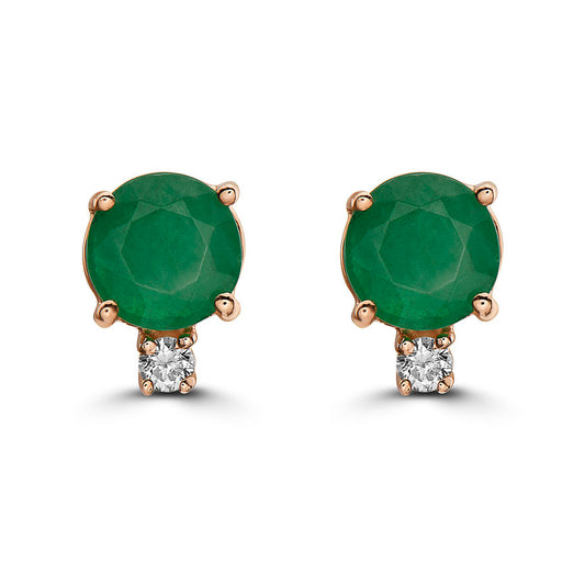 Birthstone Earrings 1 5/8 cts Natural Green Emerald Nude Diamonds, 14K Rose Gold - BirthStone.com