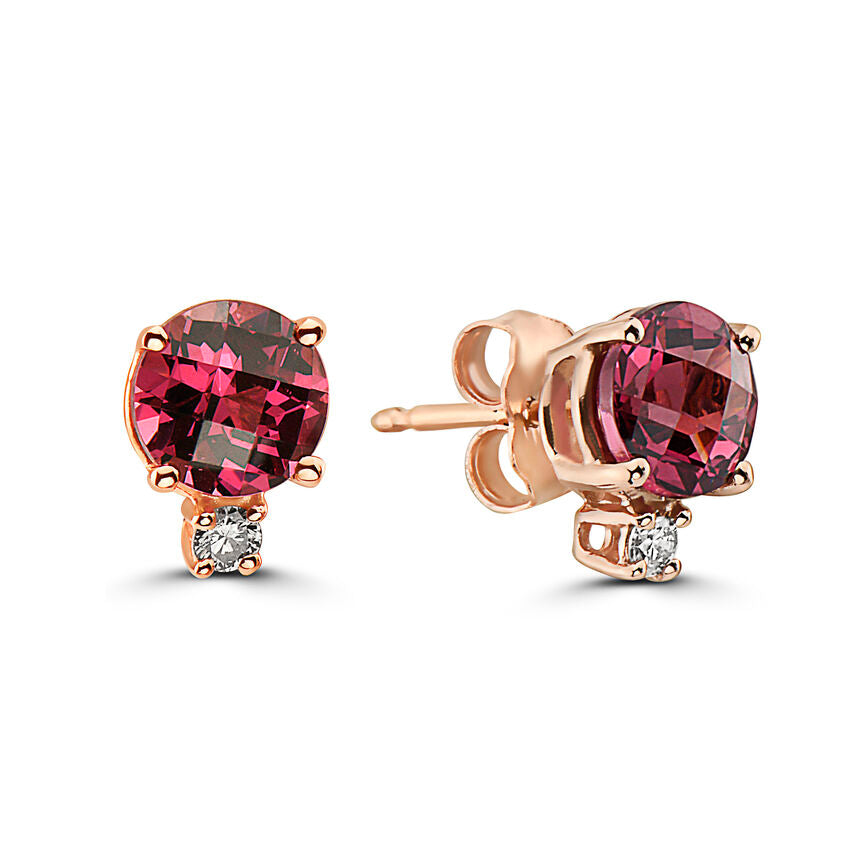 1 cts Red Rhodolite Garnet and Diamond Earrings in 14K Rose Gold by Birthstone - BirthStone.com