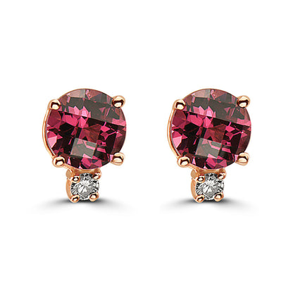 1 cts Red Rhodolite Garnet and Diamond Earrings in 14K Rose Gold by Birthstone - BirthStone.com