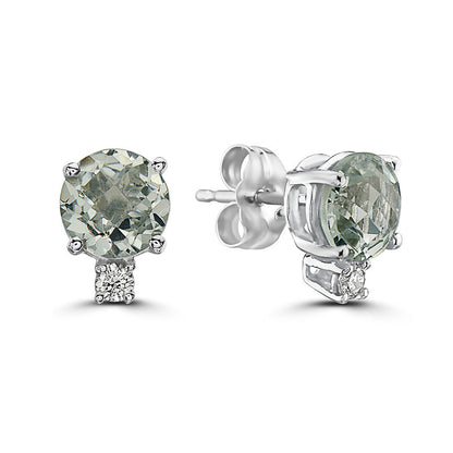 1 1/2 cts Green Green Amethyst (Prasiolite) Quartz and Diamond Earrings in 14K White Gold by Birthstone - BirthStone.com