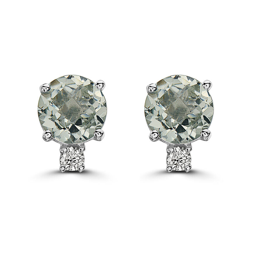 1 1/2 cts Green Green Amethyst (Prasiolite) Quartz and Diamond Earrings in 14K White Gold by Birthstone - BirthStone.com