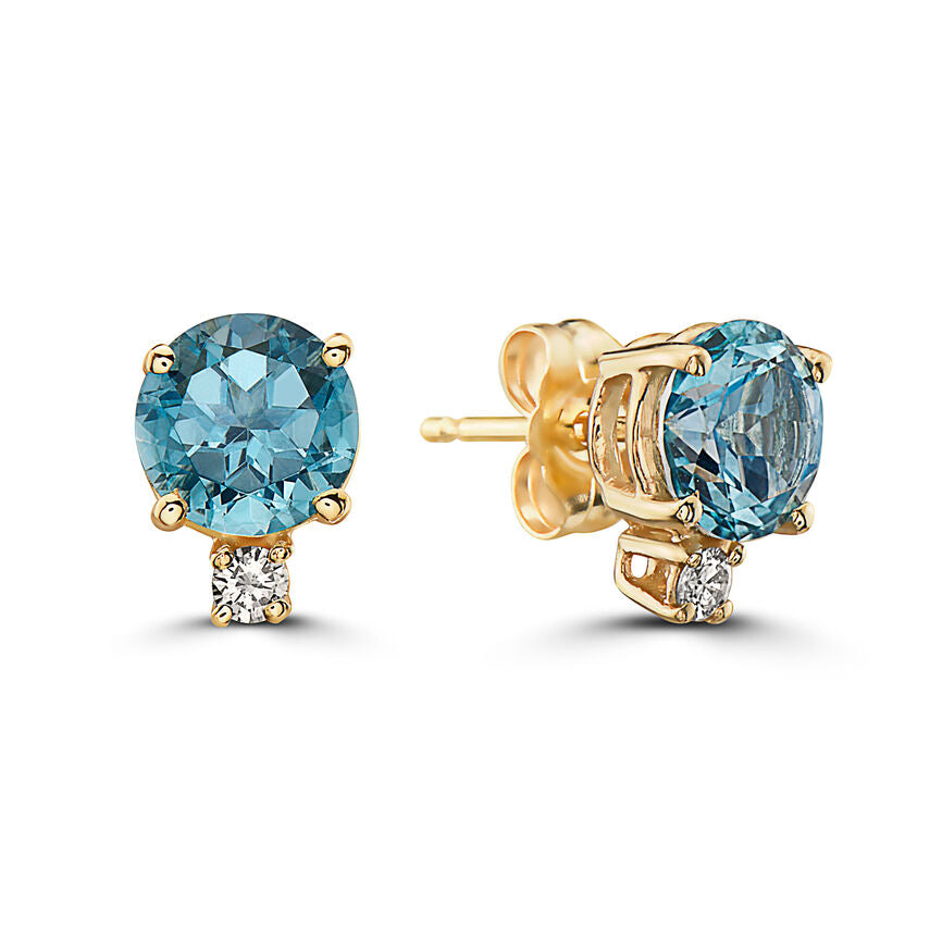 1 7/8 cts Blue Topaz and Diamond Earrings in 14K Yellow Gold by Birthstone - BirthStone.com