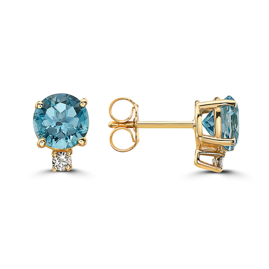 1 7/8 cts Blue Topaz and Diamond Earrings in 14K Yellow Gold by Birthstone - BirthStone.com