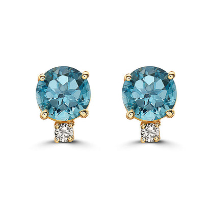 1 7/8 cts Blue Topaz and Diamond Earrings in 14K Yellow Gold by Birthstone - BirthStone.com