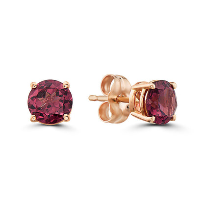 1 1/3 cts Red Rhodolite Garnet Earrings in 14K Rose Gold by Birthstone - BirthStone.com