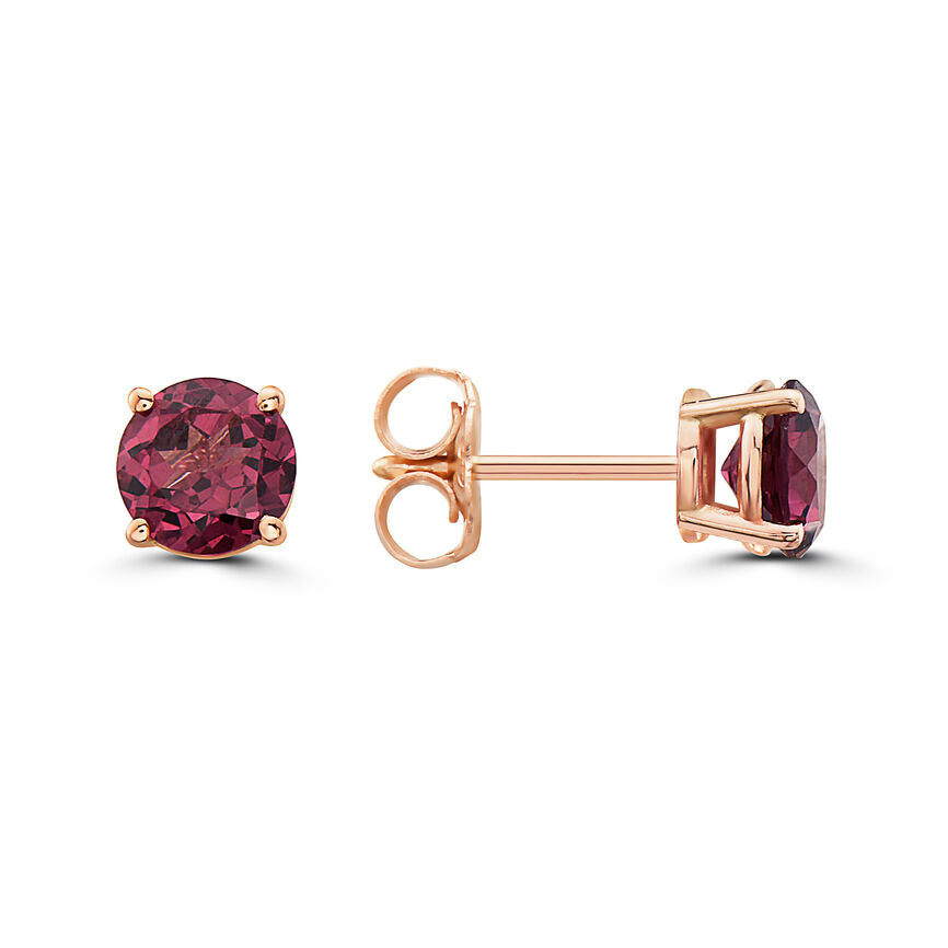 1 1/3 cts Red Rhodolite Garnet Earrings in 14K Rose Gold by Birthstone - BirthStone.com