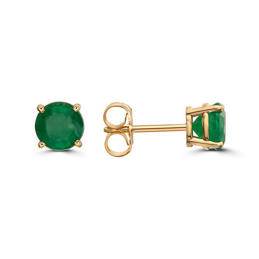 1 cts Green Emerald Earrings in 14K Yellow Gold - BirthStone.com