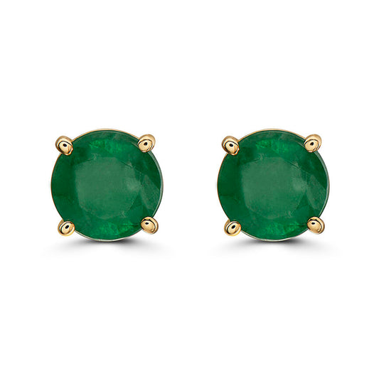 1 cts Green Emerald Earrings in 14K Yellow Gold - BirthStone.com