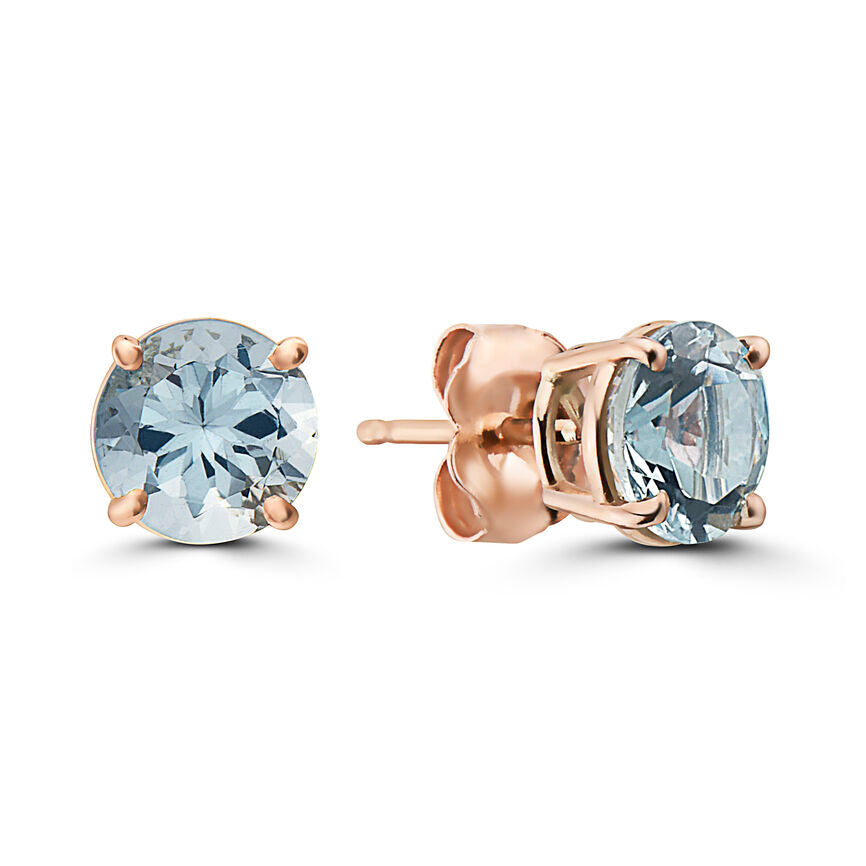 1 1/4 cts Blue Aquamarine Earrings in 14K Rose Gold by Birthstone - BirthStone.com