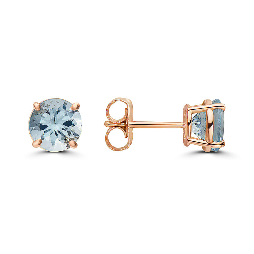 1 1/4 cts Blue Aquamarine Earrings in 14K Rose Gold by Birthstone - BirthStone.com