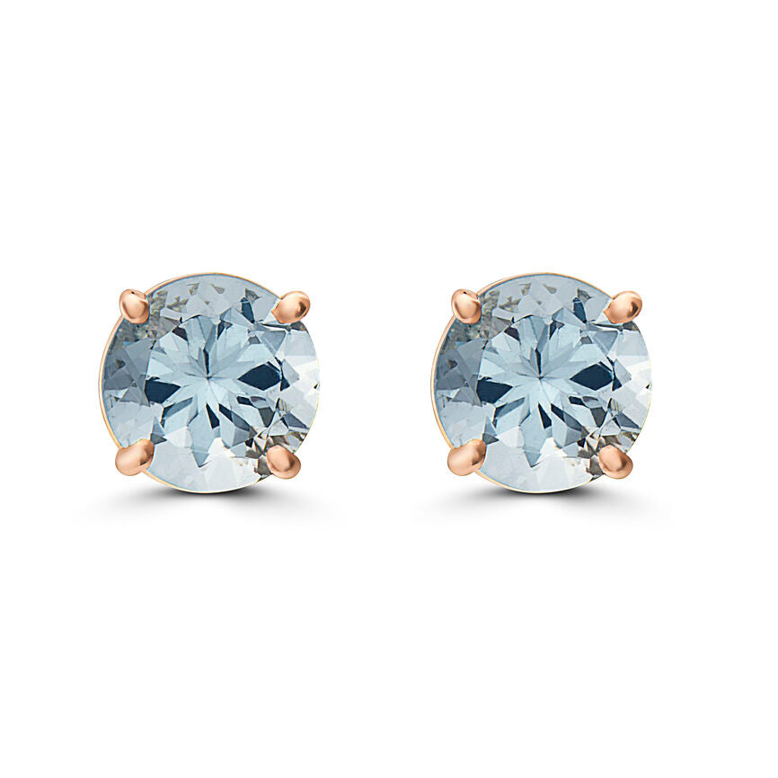 1 1/4 cts Blue Aquamarine Earrings in 14K Rose Gold by Birthstone - BirthStone.com