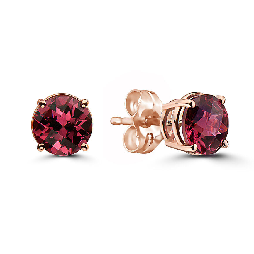 1 7/8 cts Red Rhodolite Garnet Earrings in 14K Rose Gold by Birthstone - BirthStone.com