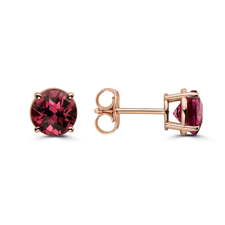 1 7/8 cts Red Rhodolite Garnet Earrings in 14K Rose Gold by Birthstone - BirthStone.com