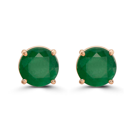 Birthstone Earrings 2 3/4 cts Classic Natural Green Emerald set in 14K Rose Gold - BirthStone.com