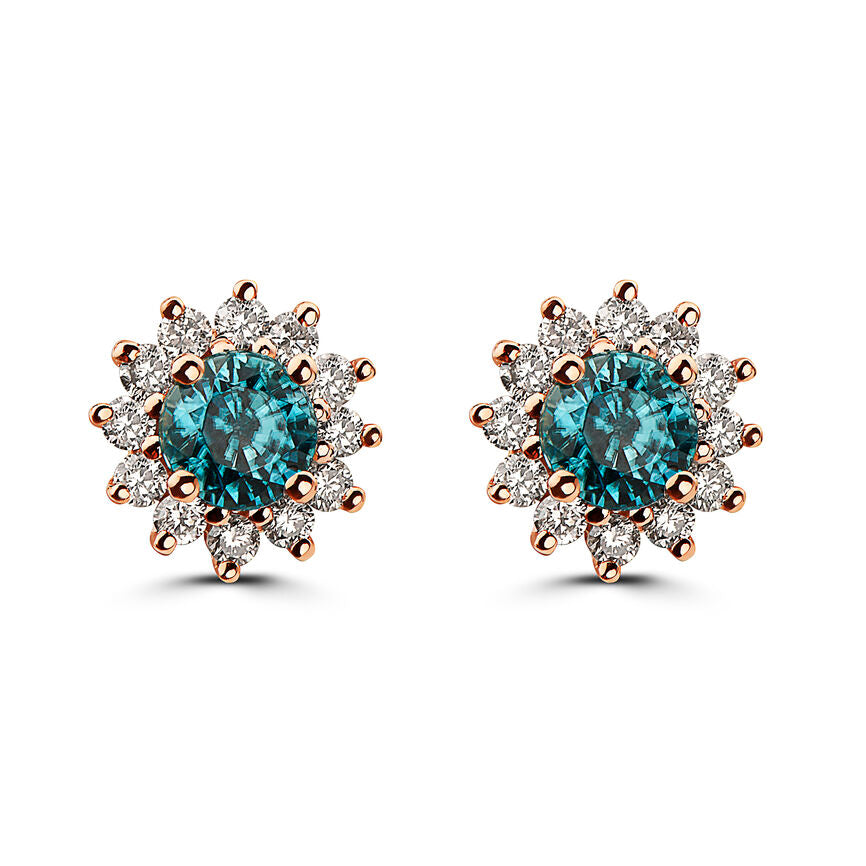 2 1/8 cts Aqua Zircon and Diamond Earrings in 14K Rose Gold by Birthstone - BirthStone.com