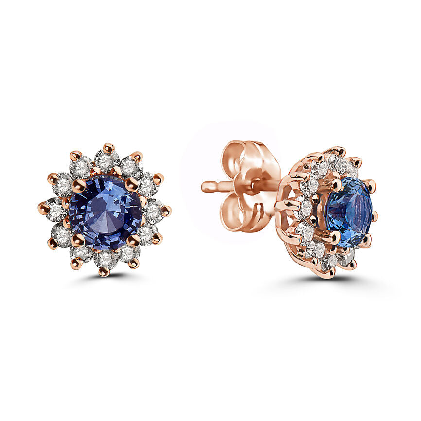 1 5/8 cts Blue Sapphire and Diamond Earrings in 14K Rose Gold by Birthstone - BirthStone.com