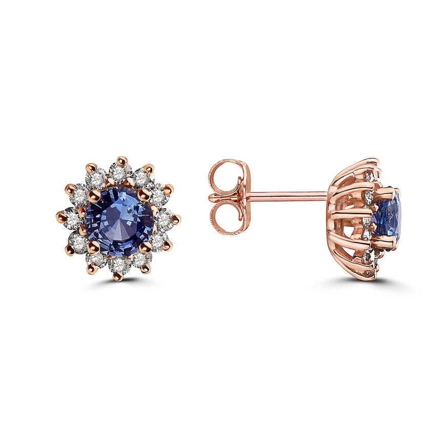 1 5/8 cts Blue Sapphire and Diamond Earrings in 14K Rose Gold by Birthstone - BirthStone.com