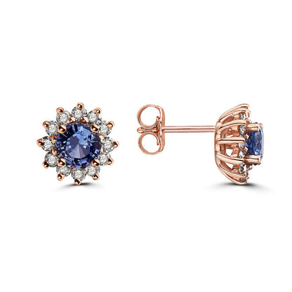 1 5/8 cts Blue Sapphire and Diamond Earrings in 14K Rose Gold by Birthstone - BirthStone.com