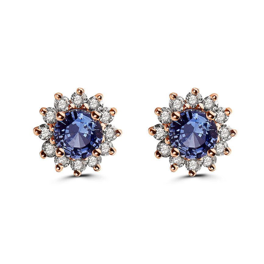 1 5/8 cts Blue Sapphire and Diamond Earrings in 14K Rose Gold by Birthstone - BirthStone.com