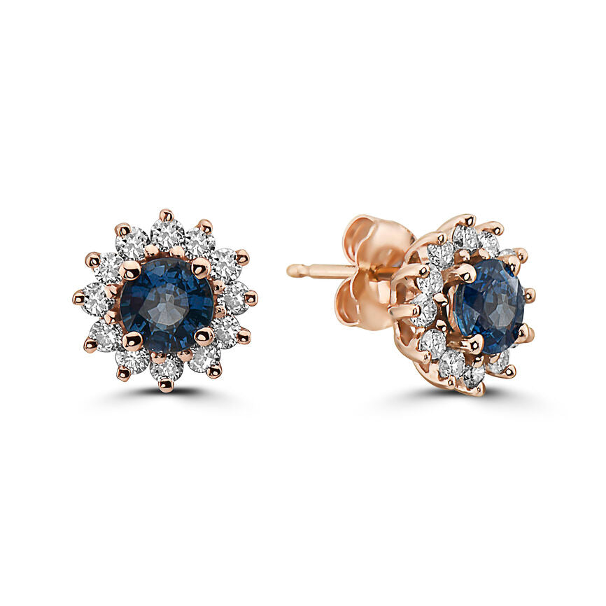 1 1/2 cts Blue Sapphire and Diamond Earrings in 14K Rose Gold by Birthstone - BirthStone.com