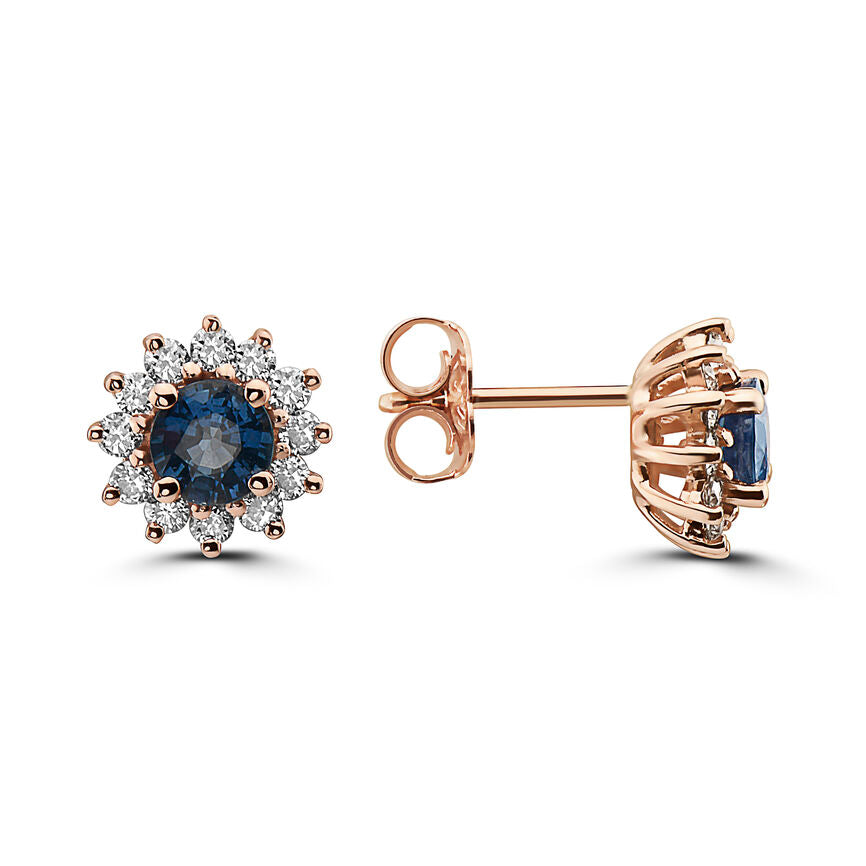 1 1/2 cts Blue Sapphire and Diamond Earrings in 14K Rose Gold by Birthstone - BirthStone.com