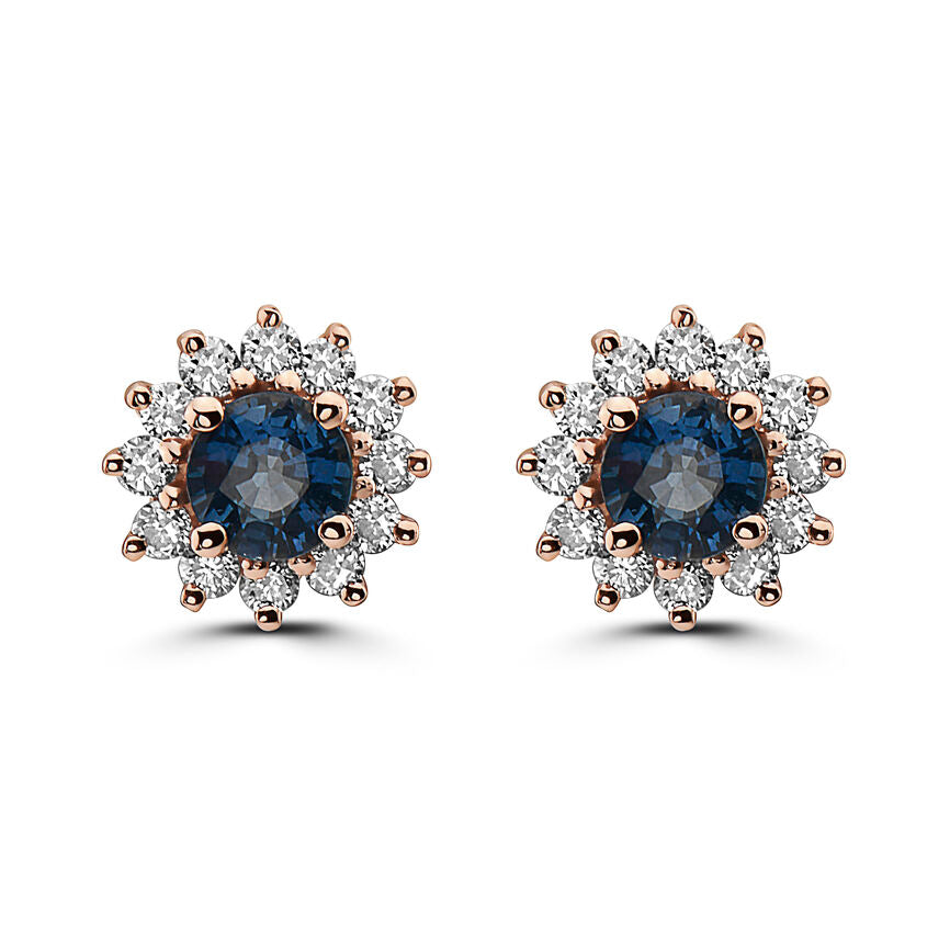 1 1/2 cts Blue Sapphire and Diamond Earrings in 14K Rose Gold by Birthstone - BirthStone.com