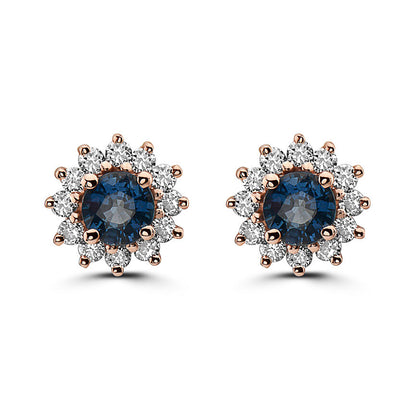 1 1/2 cts Blue Sapphire and Diamond Earrings in 14K Rose Gold by Birthstone - BirthStone.com