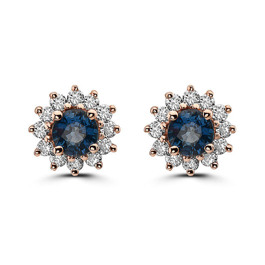 1 1/2 cts Blue Sapphire and Diamond Earrings in 14K Rose Gold by Birthstone - BirthStone.com