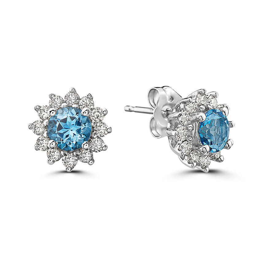 1 2/3 cts Blue Topaz and Diamond Earrings in 14K White Gold by Birthstone - BirthStone.com