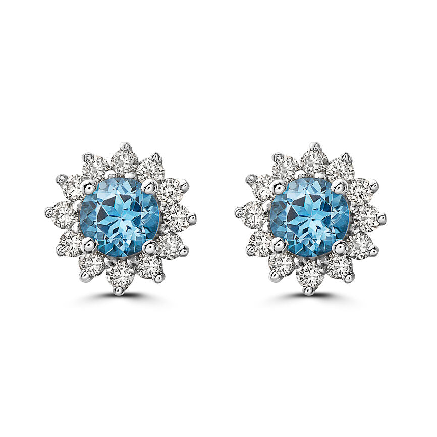 1 2/3 cts Blue Topaz and Diamond Earrings in 14K White Gold by Birthstone - BirthStone.com