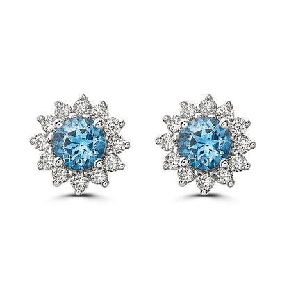 1 2/3 cts Blue Topaz and Diamond Earrings in 14K White Gold by Birthstone - BirthStone.com