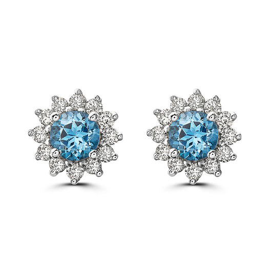 1 2/3 cts Blue Topaz and Diamond Earrings in 14K White Gold by Birthstone - BirthStone.com