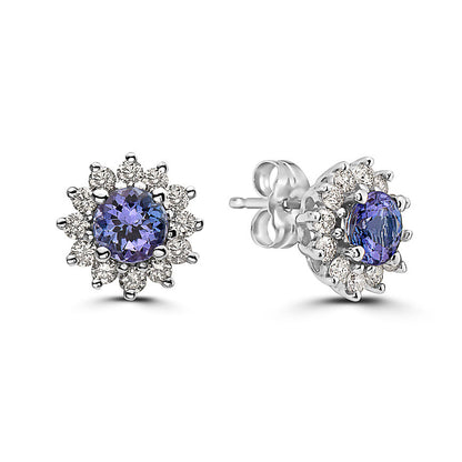 1 1/2 cts Blue Tanzanite and Diamond Earrings in 14K White Gold by Birthstone - BirthStone.com