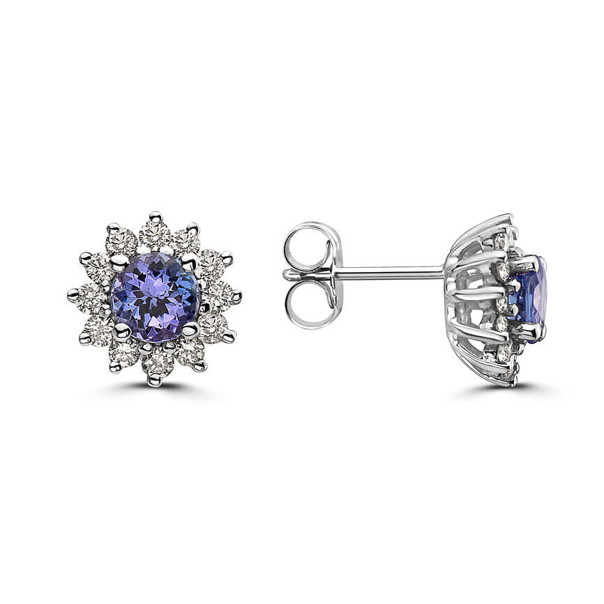 1 1/2 cts Blue Tanzanite and Diamond Earrings in 14K White Gold by Birthstone - BirthStone.com